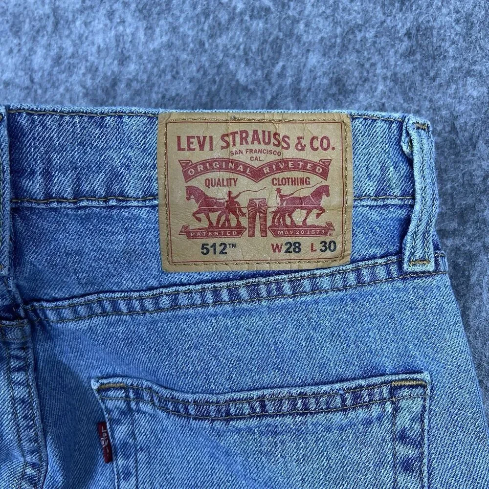 Levis 512 Mens Jeans Slim Fit Tapered Leg Light Wash Distressed Denim Size 28x30